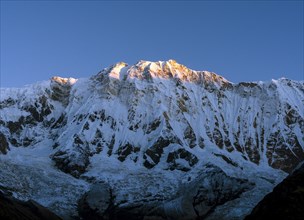 View of the snow covered Annapurna 1 North Face at sunrise