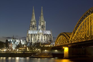 Cologne Cathedral and Philharmonic Hall with Hohenzollern Bridge