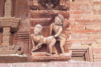 Kamasutra sex position depicted at the Jagannath Mandir Temple at Durbar Square in Kathmandu