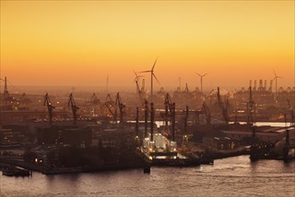 Port of Hamburg with wharfs Blohm and Voss