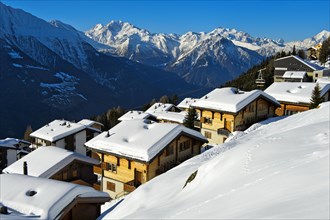 Snowy Bettmeralp mountain village in winter