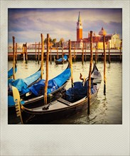 Vintage polaroid photo of Gondolas in Venice