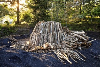 Charcoal pile with logs