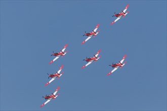 PC-7 team of the Swiss Air Force at a flight show on the occasion of Air & Days in Lucerne