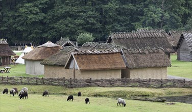 Medieval village with Flechtwandhauser