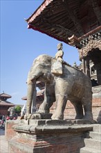 Elephant statues guarding Vishwanath temple in Durbar square