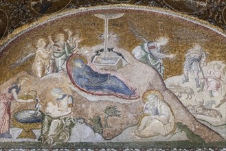 Mosaic depicting Mary giving birth to Jesus Christ