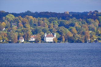 Lake Starnberg with Castle Ammerland or Pocci Castle near Muensing