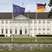 Castle Bellevue with European flag and German flag