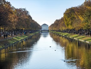 East side of Nymphenburg Palace in autumn with lock channel