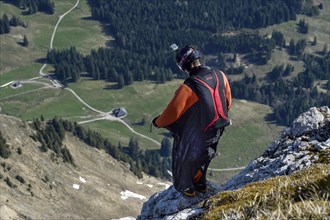 Base jumper with wingsuit at startup
