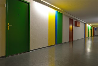 Hallway with colorful doors