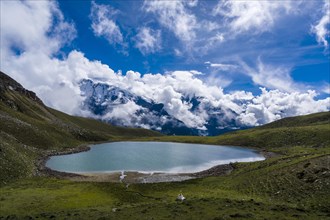View across Ice Lake on Annapurna range
