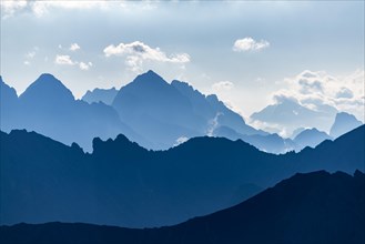 Ehrwald mountains in blue morning mist