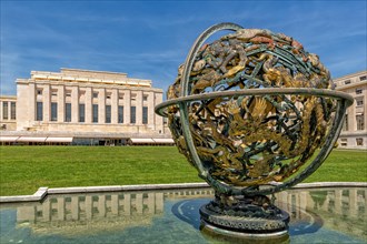 Wilson globe in front of UN headquarters