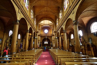 Interior of the wooden church Iglesia de San Francisco