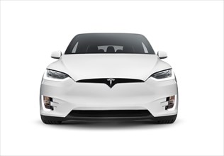 White 2017 Tesla Model X luxury SUV electric car front view