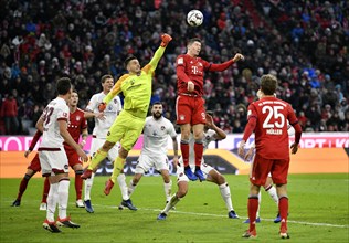 Goalkeeper Fabian Bredlow 1st FC Nuremberg FCN fists ball after corner in front of Robert Lewandowski