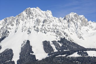 Ellmauer Halt mountain with snow in winter