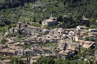 View on Valldemossa with Carthusian monastery Sa Cartoixa