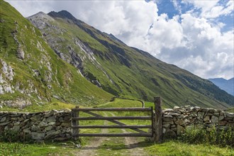 Natural stone wall with wooden gates