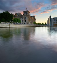 View over the Spree to the Reichstag at sunset