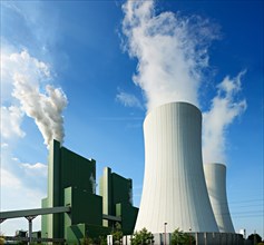 Lignite-fired power plant pushes exhaust gases into the blue sky