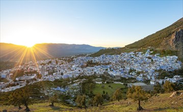 View on Chefchaouen with last sunbeams at sunset
