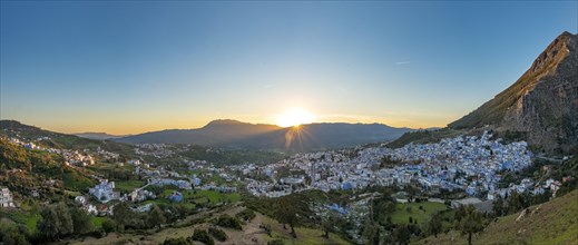 View on Chefchaouen with last sunbeams at sunset