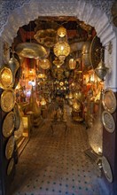 View through the entrance into shop for metal lights