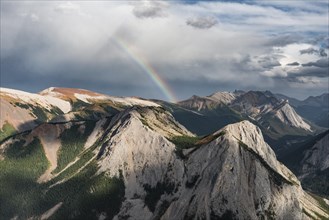 Panoramic view on mountain landscape with rainbow