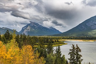 Autumnal mountain landscape with a lake