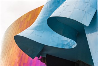Curved colored facade of the Museum of Pop Culture