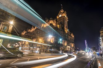 The Balmoral Hotel with light tracks