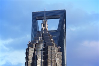 View from the Ritz-Carlton Hotel to the World Financial Center and the Jin Mao-Building in the district of Pudong