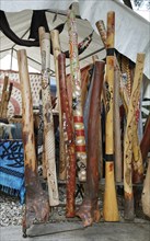 Booth with Didgeridoo Bamboo musical instruments