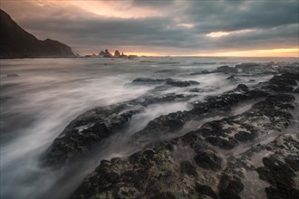 Rocky coast washed by the sea