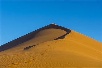 Woman walking up the giant sanddune Dune 45