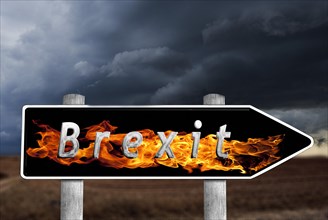 Signpost with flames and lettering Brexit