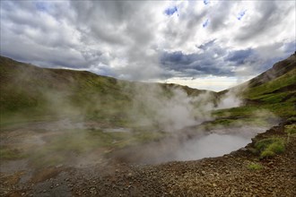 Hot springs steam in the valley