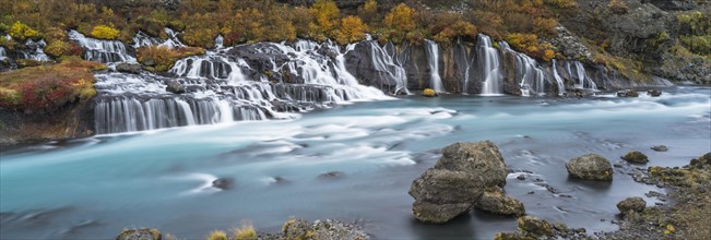 Hraunfossar waterfall in autumn