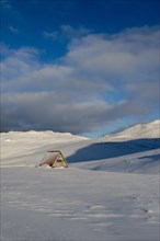 Refuge in snow-covered landscape at Snaefellsjokull