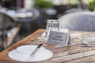 Reserved table set in the restaurant