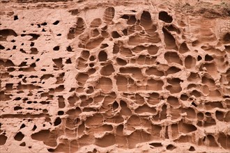 Honeycomb weathering in red otter sandstone