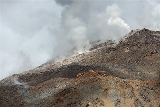 Smoking fumaroles at the summit of the volcano Chaiten