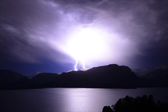 Night thunderstorm with flashes over Lake Traful