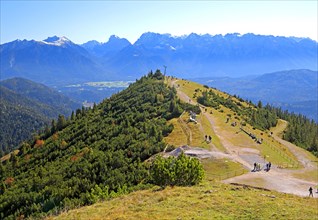 Hiking trail at the summit of Wank 1780m against the Karwendel Mountains