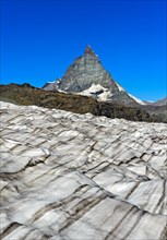 Icefield of the Gorner glacier with view of the Matterhorn