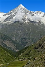 Weisshorn with snow cap over the Mattertal
