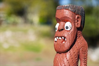 Artfully carved traditional statue of Maori made of wood
